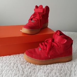Red suede nike air force ones